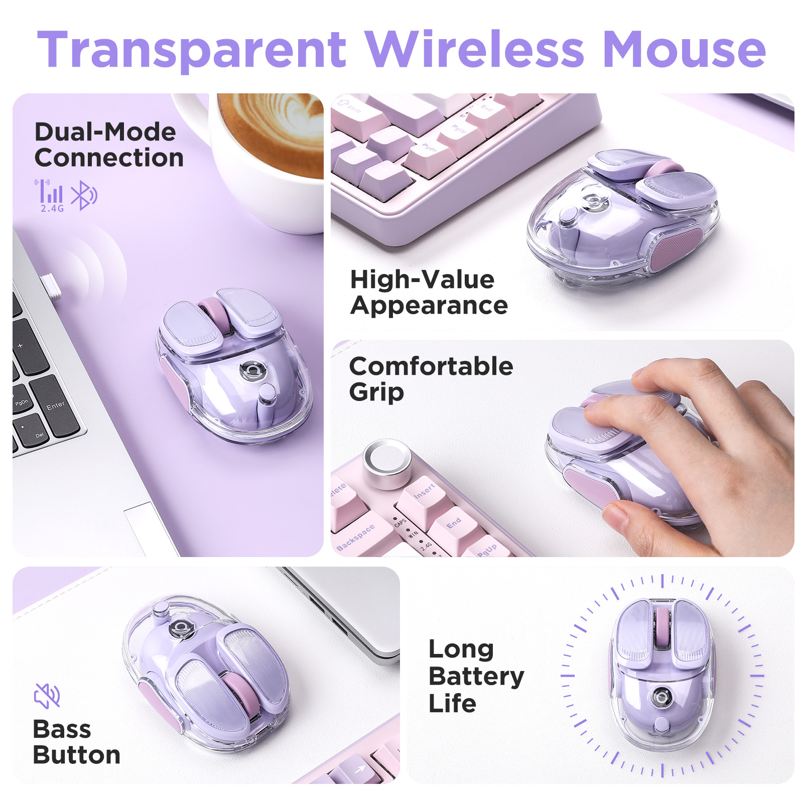 EWEADN Q9 Purple Wireless RGB  - Tradescantia Purple ulasan dan harga